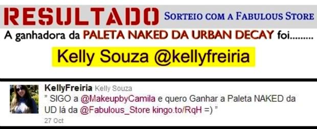 Resultado Sorteio Paleta Naked UD Camila Coelho