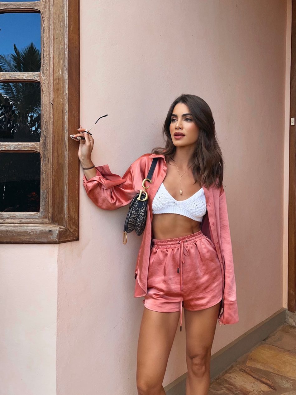 Camila Coelho Baby Pink Crop Top Street Style Summer 2019